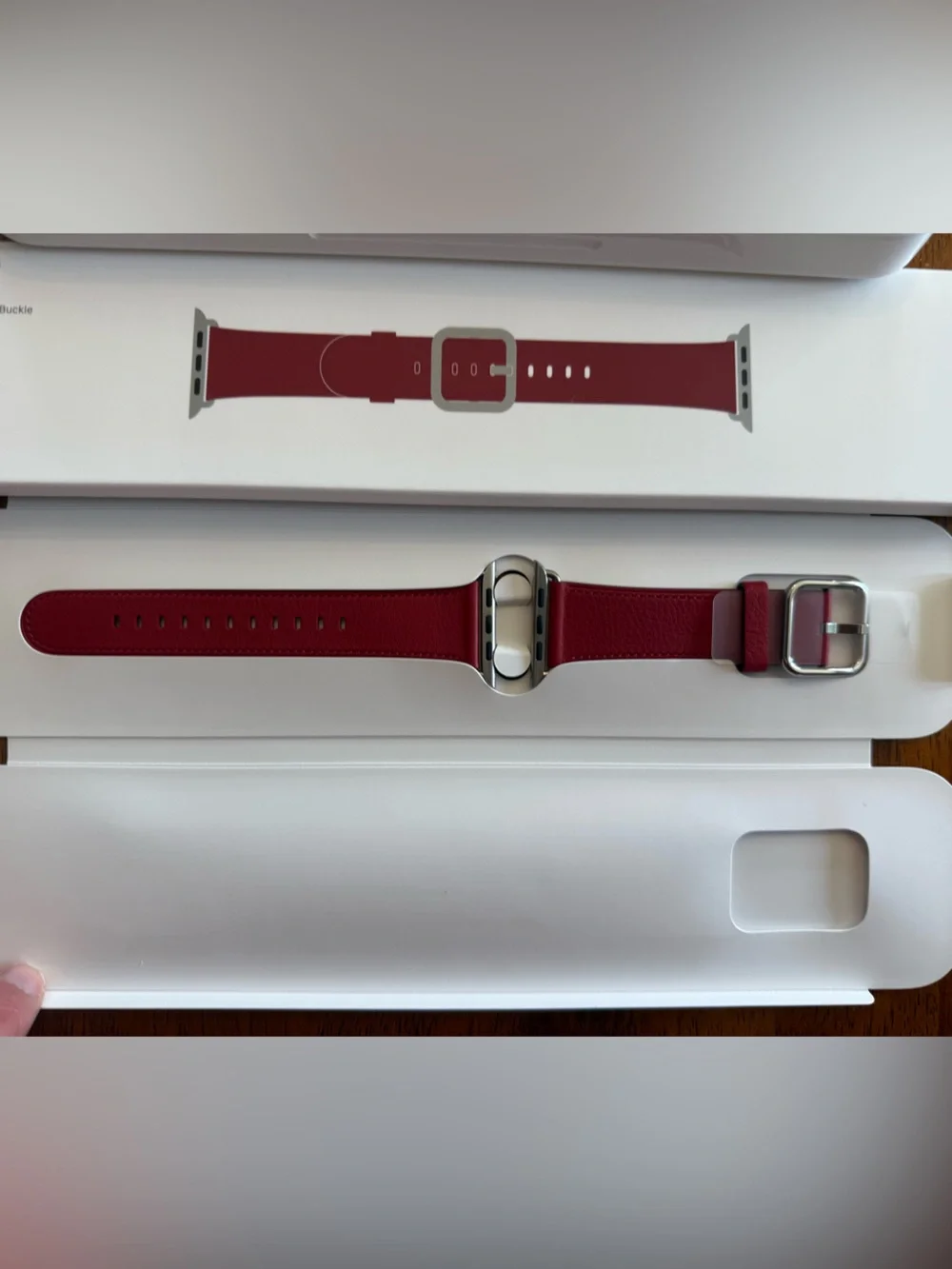 Genuine Apple Watch Ruby Leather Stainless Steel Buckle Watch Band 42MM